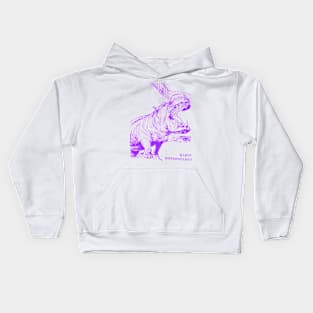 Hardy Hippopotamus Vintage Artwork in Purple Kids Hoodie